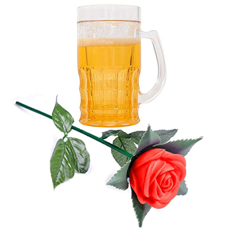 Urvi Creations Fake Beer Glass with Led Rose Best Valentines Day Gift for Girlfriend Boyfriend Wife Husband