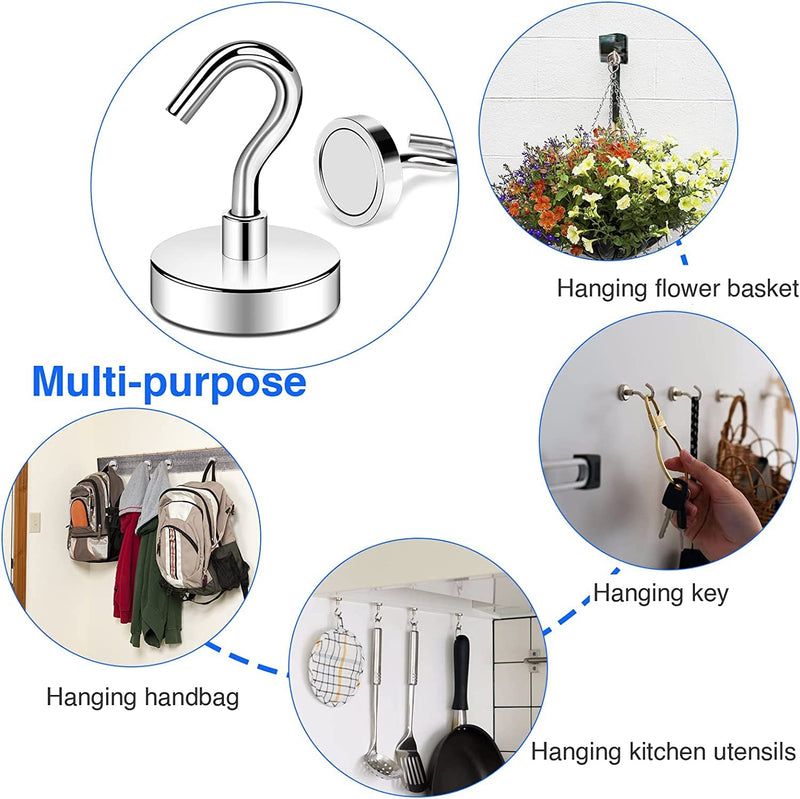 CARTSHOPPER Magnetic Hooks Heavy Duty, 80 LBS Neodymium Magnet Hooks for Home, Kitchen, Workplace, Office, Garage and Indoor Hanging (8 PCS)