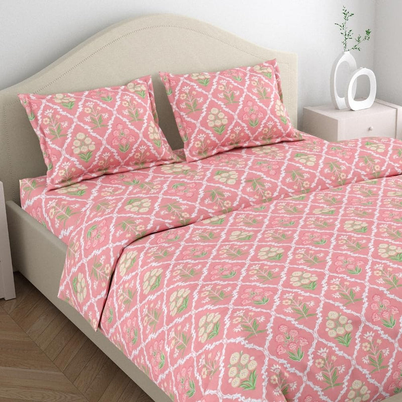 haus & Kinder 186 TC Bedsheet for Double Bed King Size 100% Cotton 1 King Size Bed Sheet Cotton (108 x 108 inches) with 2 Pillow Covers, Bedsheet for King Size Bed| Ecos of Pink City