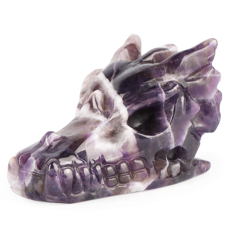 SMQ 2" Crystal Dragon Head Skull Hand Carved Realistic Dragon Head Statue and Figures Gemstone Fine Art Sculpture, Reiki Healing Stone Statue Dungeons and Dragons Fantasy Decor(Amethyst)