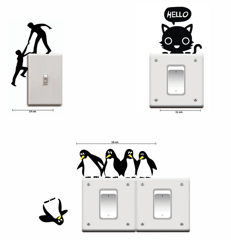 Asmi Collections Funny Penguins Cat and People Wall Stickers for Light Switches - Set of 3