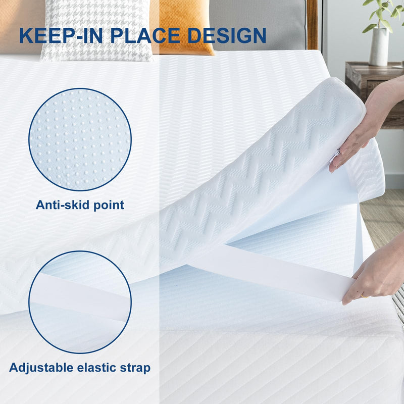 Maxzzz 2 Inch Gel Memory Foam Mattress Topper King Size High Density Bed Mattress Pad Pressure Relief Bed Topper with Remover Soft Cover, Certipur-Us & Oeko-Tex Certified White