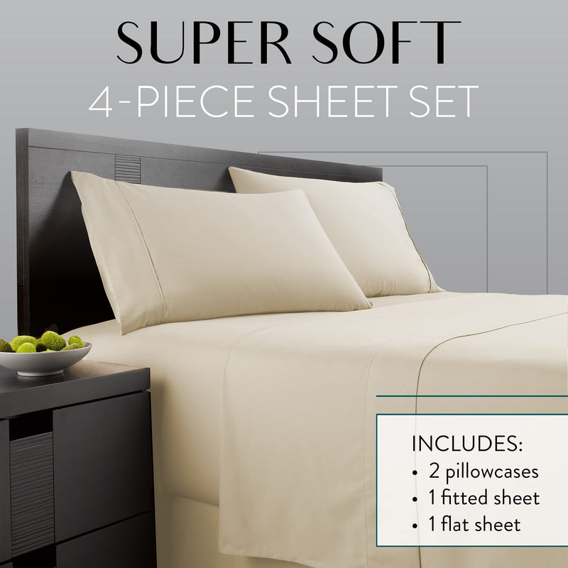 Danjor Linens Twin Sheets - Perfect Dorm Room Essentials Bedding- Hotel Luxury - 4 pc Soft Bedding & Pillowcases Set with Deep Pockets - Breathable Bed Sheets, Wrinkle Free - Cream Sheets