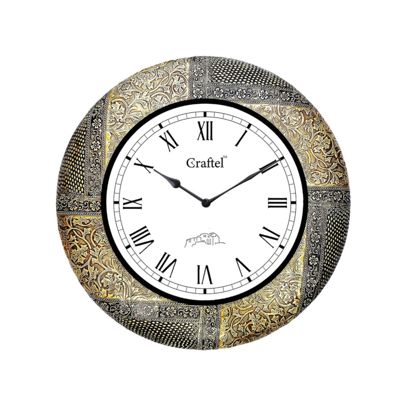 Craftel Brass Roman Dial Round Wall Clock for Bedroom Living Room Home (Gold_18 Inches X 18 Inches)