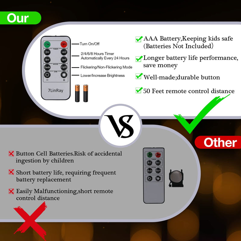 AONELAS 7LinRay Flameless Flickering Candles with Remote and Timers, 1000 Hours Waterproof Ourdoor Indoor Battery Operated LED Pillar Candles, Ivory Plastic, Set of 3(D 3" x H 4" 5" 6")