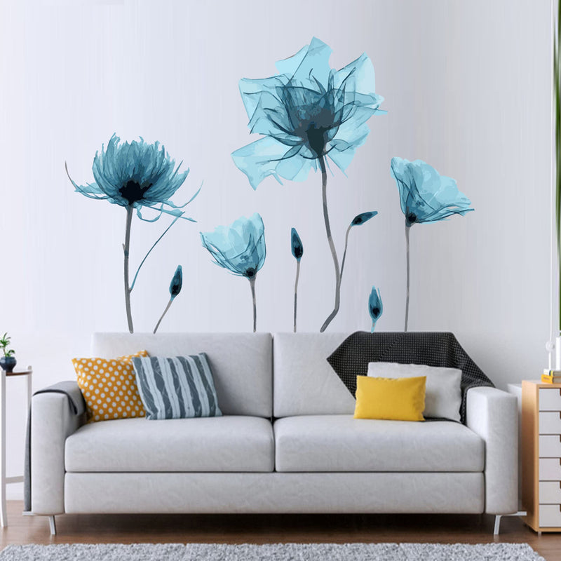 K2A DESIGN Blue Flower Wall Sticker Blue Color PVC Vinyl