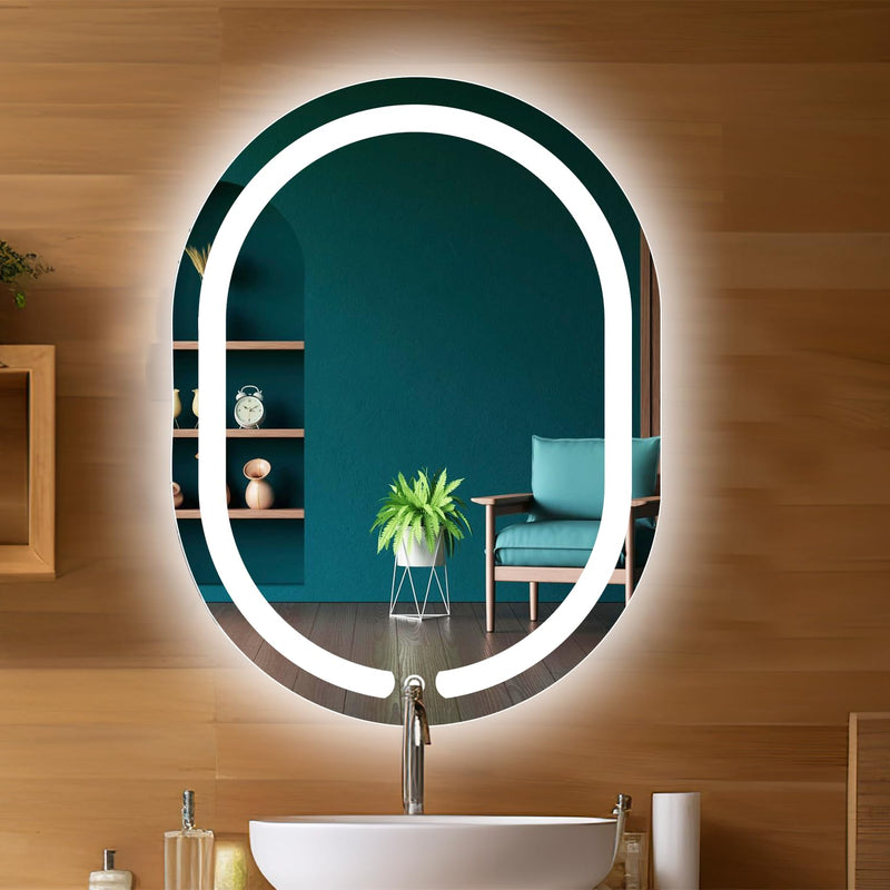 Sunsyze Capsule Mirror with Light | Bathroom Mirror with 3 Lighting Options (Warm, White, Natural White) - Stylish Illumination for Your House & Office 18x24 (Mirror with Light)