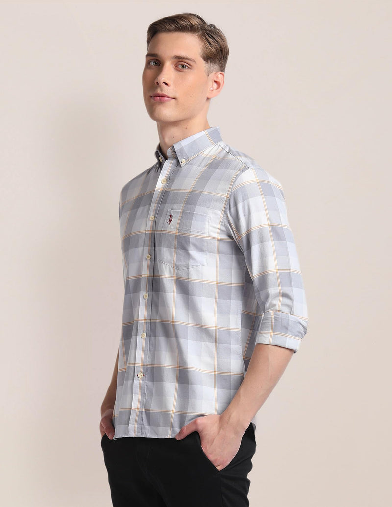 U.S. POLO ASSN. Men's Checkered Regular Fit Shirt (USSHT2020_Grey