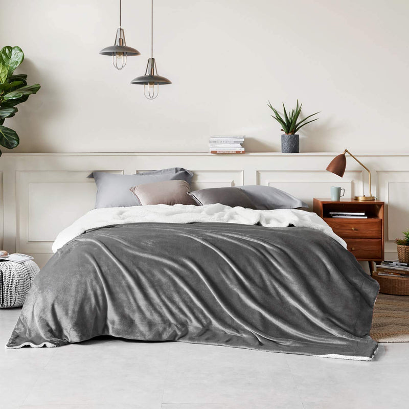 BSB HOME Polyester Micromink Warm Sherpa Super Soft Flannel Solid/Plain Blanket for Light/Mild Winter, Grey, Size 150 x 230 Cms (Approx 4.7 x 7 ft, Single)