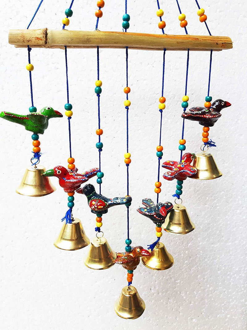 Anupam Enterprises Indian Rajasthani Handmade Traditional Art Home Decoration Wall Hanging Bird Wind Chime with Bells (Multicolour)