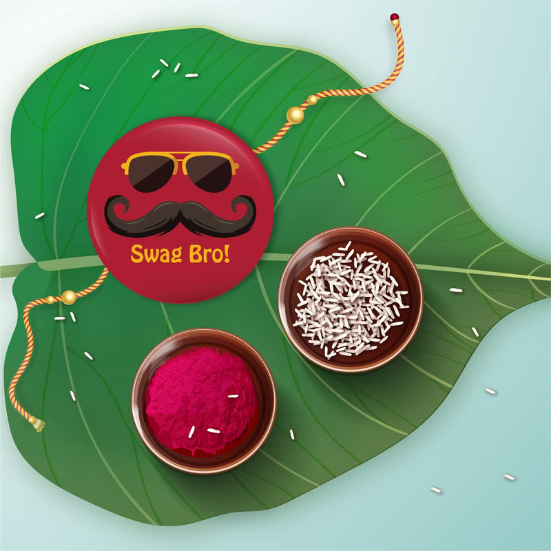 Bhai Please Swag Bro Rakhi with Fridge Magnet for Brother/Bhai/Bhaiya| Set of 1 pc with Roli/Kumkum- Chawal| Kids, Boys Designer, Fancy, Fun, Movie Rakhi Set| With Raksha Bandhan Greetings