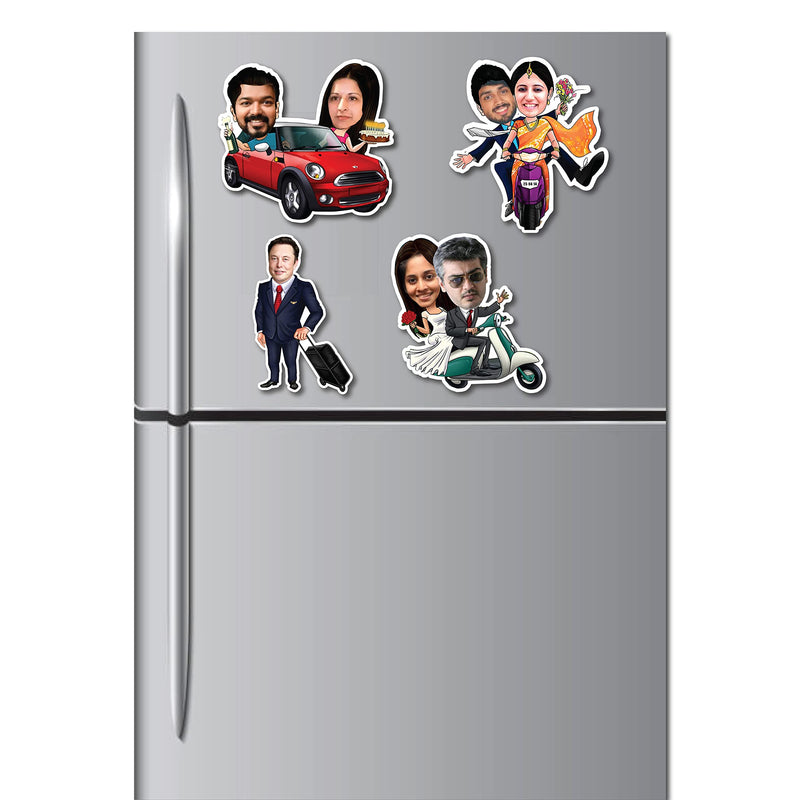 Set of 4 Personalized Caricature Fridge Magnet Gift Family Friends Couples (5.8 x 6 inch)