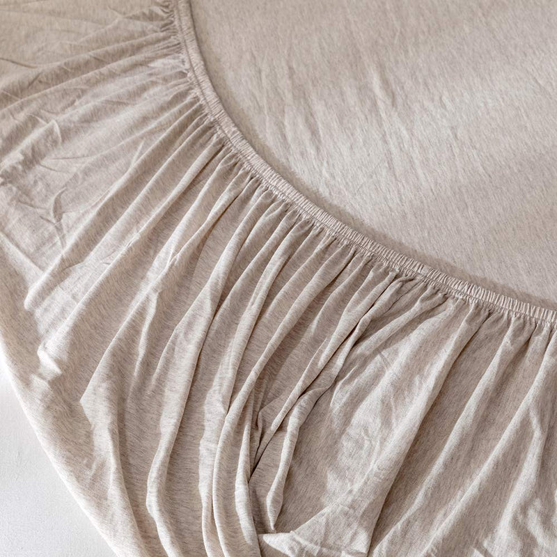 Jersey Knit Cotton Fitted Sheet Queen, 15" Deep Pocket Light Coffee 3 Piece Bedding Sheets Includes 1 Bottom Sheet and 2 Pillowcases