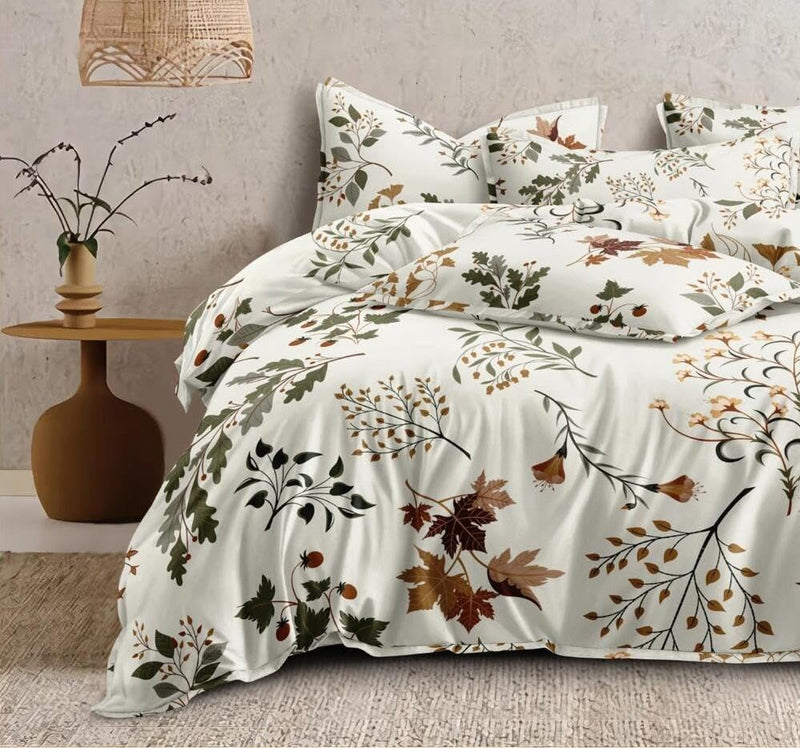 DECOR2ADMIRE 300 Thread Count Premium Cotton Queen Size Printed Double Bedsheet with Two Pillow Covers for Home 90 Inches x 100 Inches (White Blossom)