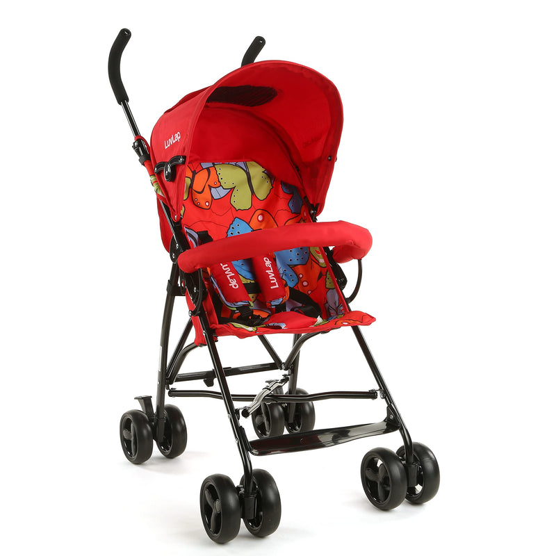 LuvLap Tutti Fruti Baby Stroller/Buggy, Compact & Travel Friendly Baby pram, for Baby & Kids, 6-36 Months, with 5 Point Safety Harness, Adjustable seat Recline, 15Kg Capacity (Red)