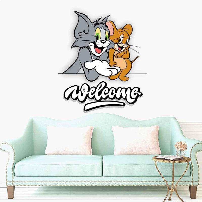 Wall Attraction Welcome Tom and Jerry Wall Sticker & Mural Sticker for Wall Size - 53x58cm NBD59