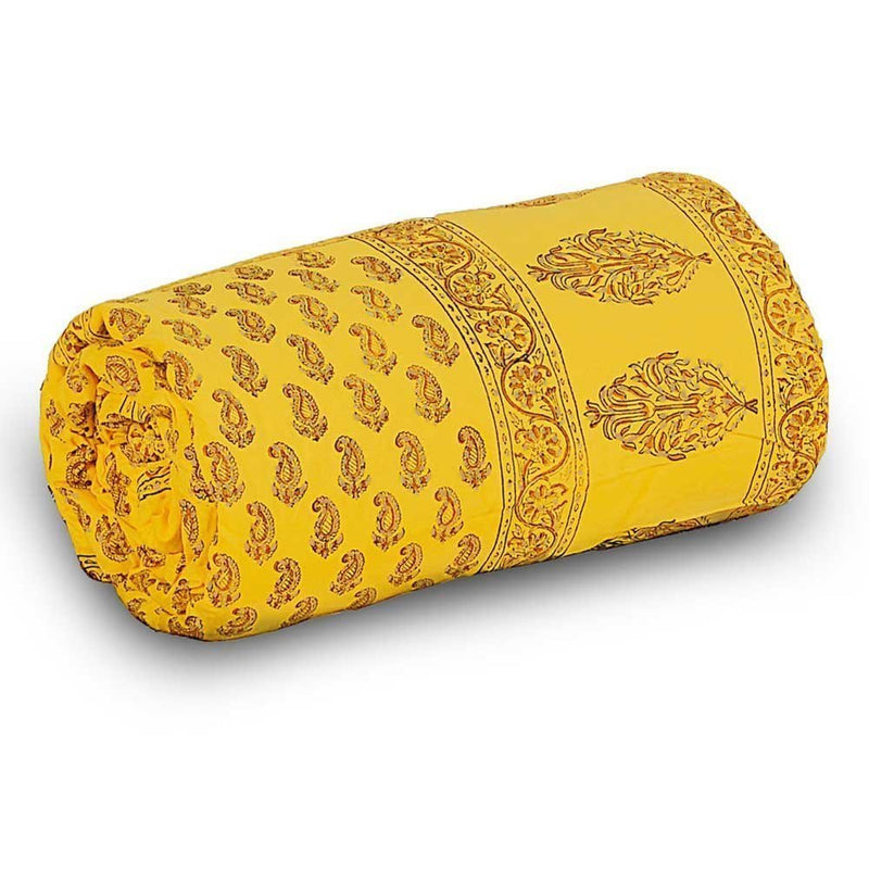 HANUMANT Jaipuri Razai | Organic | Pure Cotton| Sanganeri Print Ac Quilt for All Season Soft, Light Weight Rajasthani Cotton Quilt Single Bed (Yellow Beauty, Double Bed)