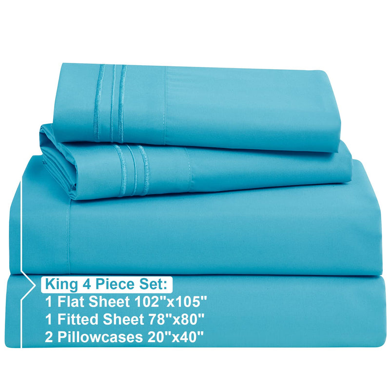 Bed Sheet Bedding Set, King Size, Beach Blue (Teal), 100% Soft Brushed Microfiber Fabric with Deep Pocket Fitted Sheet, 1800 Luxury Bedding Collection, Hypoallergenic & Wrinkle Free Bedroom Linen Set By Nestl Bedding by Nestl Bedding