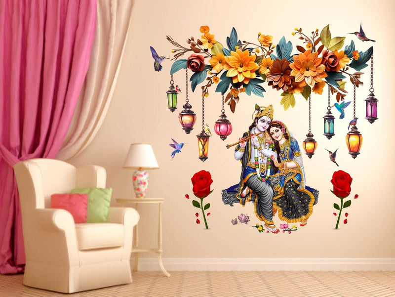 Design Zoo Radha Krishna Flowers & Jhoomar Wall Sticker