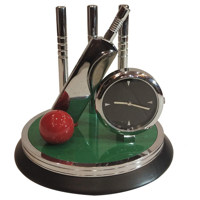 Sudha Gift & Toys Point Metal Cricket Ket Table Watch Showpiece, 9 x 9 x 8.5 cm, Metallic Colour