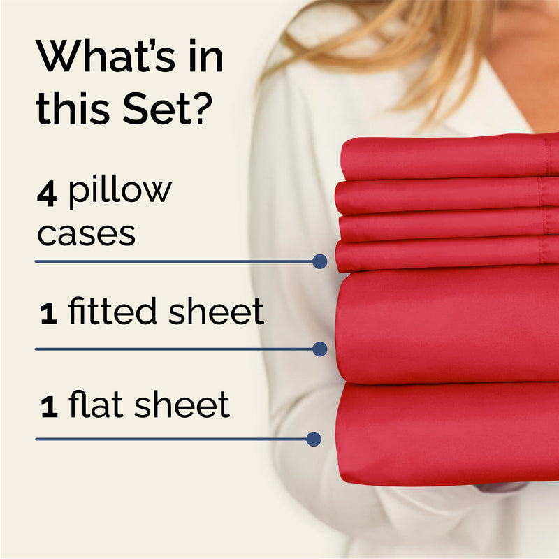 Queen Size Sheet Set - 6 Piece Set - Hotel Luxury Bed Sheets - Extra Soft - Deep Pockets - Easy Fit - Breathable & Cooling Sheets - Wrinkle Free - Comfy - Red Sheets - Queens Sheets - 6 PC