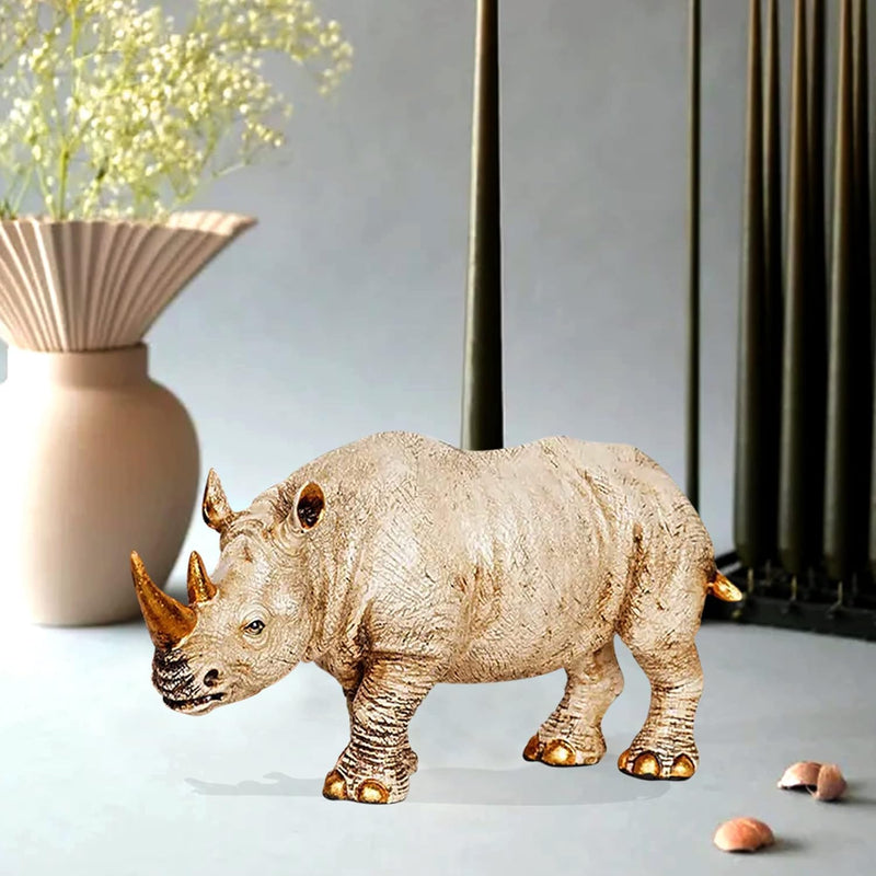 Xtore Home Decor Lucky Horned Rhino Statue Table Accent (Pack of 1, Off White)