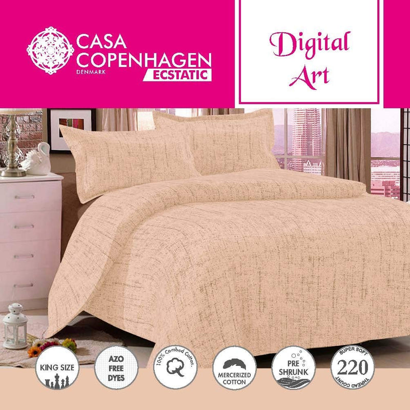 Casa Copenhagen Ecstatic Digital Art,220TC,King Size Double Bedsheet Cotton,(108 inch x 108 inch) with Two Pillow Cover (18 inch x 27 inch) Beige