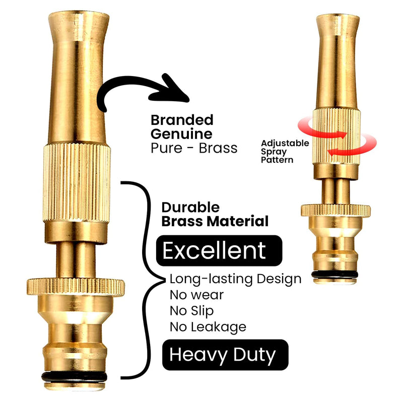 Brass Water Spray Nozzle Suitable for 1/2" Hose Pipe Adjustable Brass Spray Nozzle Water Pressure Booster Brass Nozzle Water Spray Gun for Car Wash Bike Gardening Pets Home Window & Plants Washing (Brass Nozzle)