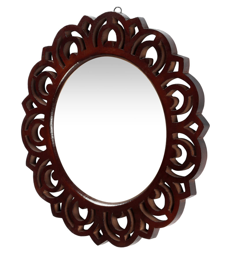 THE URBAN STORE Decorative & Hand Crafted Wooden Wall Mirror in Walnut Finish (40 x 40 cm)