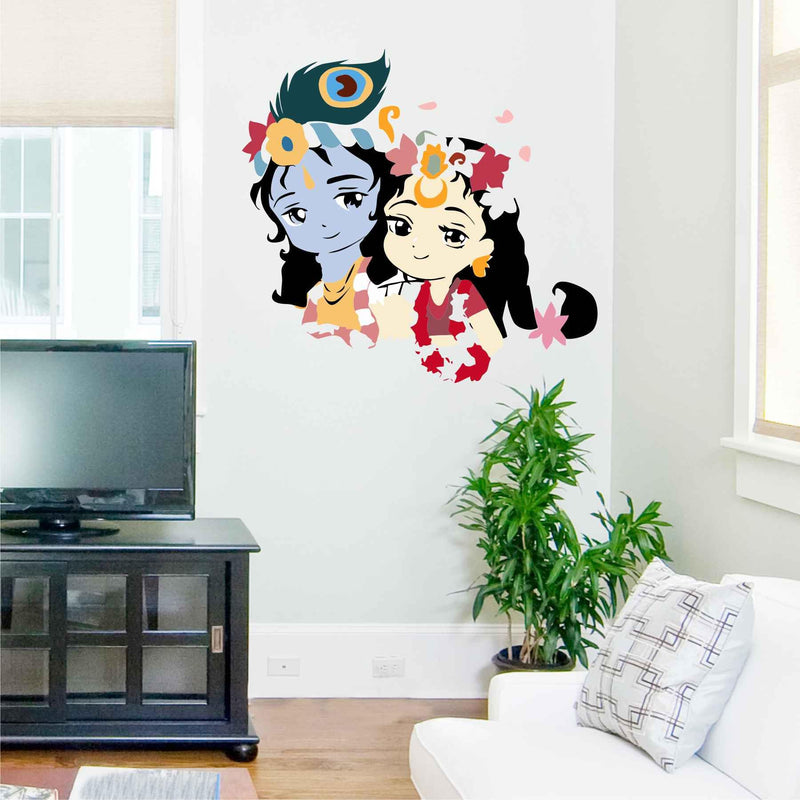 Wall Attraction Radha Krishna Cute Wall Sticker & Mural Sticker for Wall Size - 58x53cm NBD26