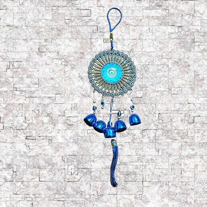 ACTONE Craft Hanging Wind Chime for Home Office Balcony Garden | Protection from Negative Energy/Nazar Dosh | Vastu Wind Chime (34 cm Height) (Metal, Blue)