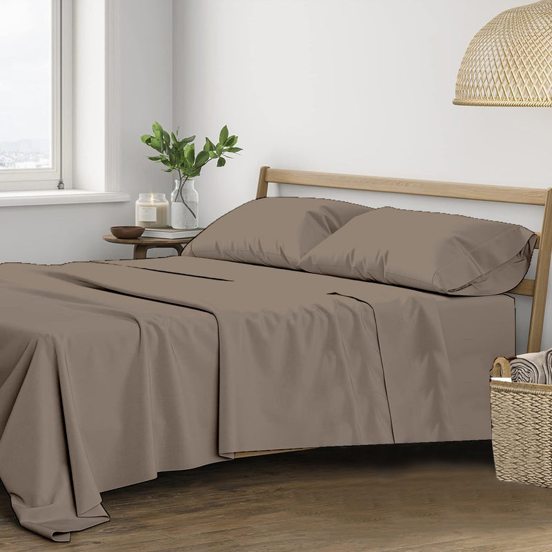 Trance Home Linen Pure 100% Cotton 400TC Plain King Size Bedsheet with 2 Pillow Covers (108 x 108 Inch | 9ft x 9ft, Brown Grey)