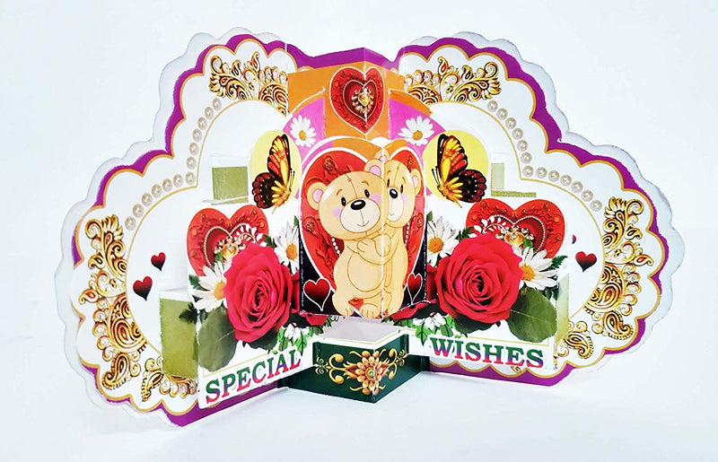 Saudeep India Trading Corporation Set of Teddy in Heart Shaped Box with, Beautiful Greeting Card and a Buke