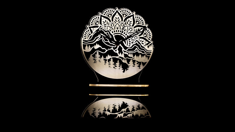 ONFLOW ONFC30 3D Illusion (Sun with Trees Style) New Clock for Table lamp LED Color Warm White with 12V 1amp Adapter Desk Acrylic Sheet(Wooden Base) Pack of 1