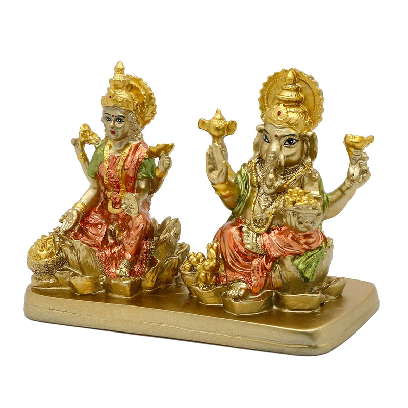 AliKiki Hindu Lord Ganesha Lakshmi Statue – Indian God Laxmi Ganesh Murti Item Home Temple Puja Pooja Idol Diwali Gift - India Tabletop Desk Ganpati Sculptures