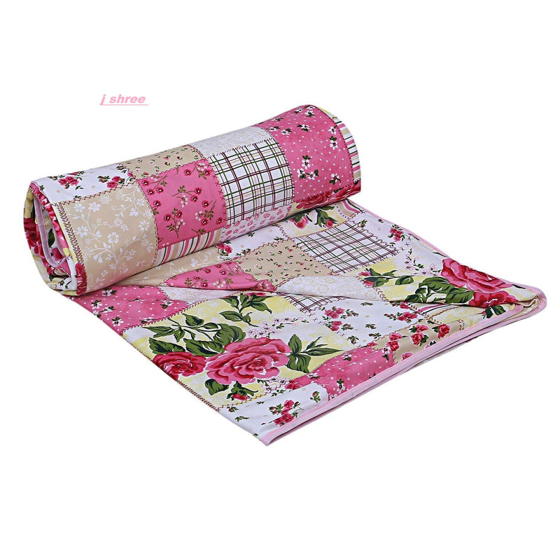 J SHREE Soft and Skin Friendly Poly Cotton Floral Design Printed Single Bed AC Blanket | Dohar | Quilt (Multi 8, Single Bed)