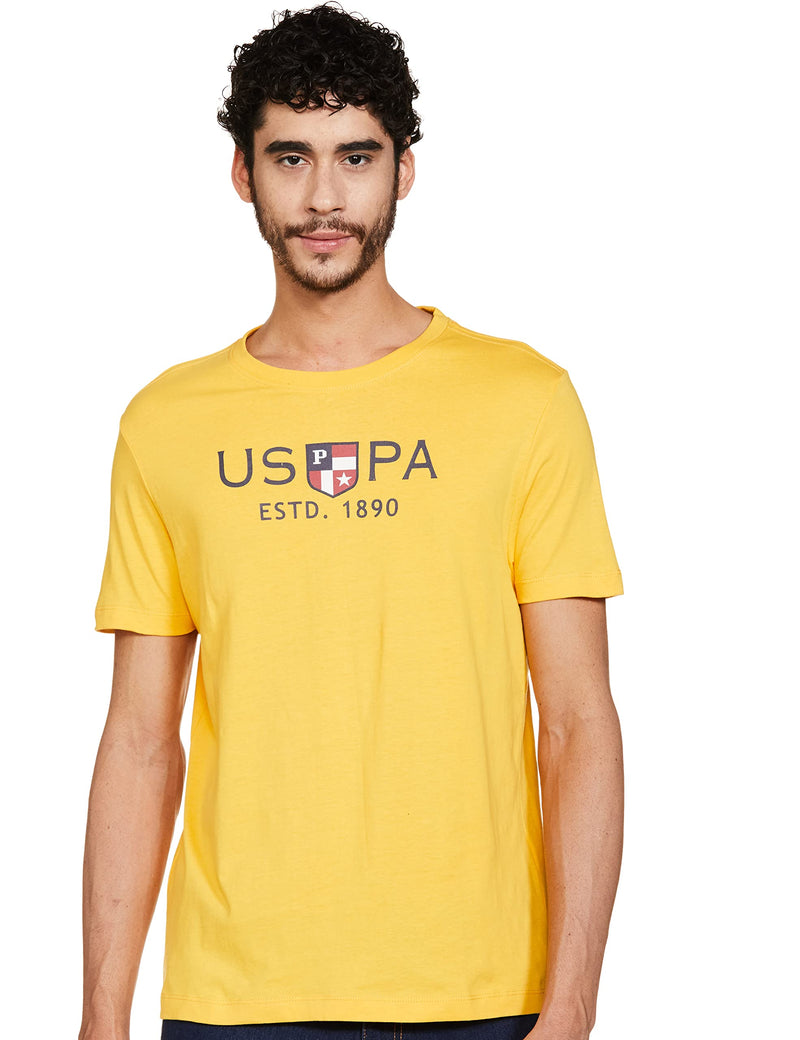 U.S. POLO ASSN. Men Slim Half Sleeve Round Neck T Shirts (Ustshs1376_Large_Yellow)