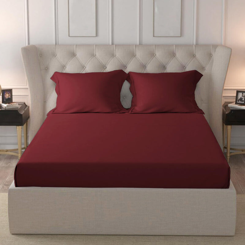 Pizuna 100% Cotton Fitted Bedsheets Queen Size, 400 Thread Count Long Staple Cotton SateenFitted Bedsheet 63x76 Inch with 2 Pillow Covers, Rio Red Queen Size Elastic Fitted Bedsheets fits 12 Inch