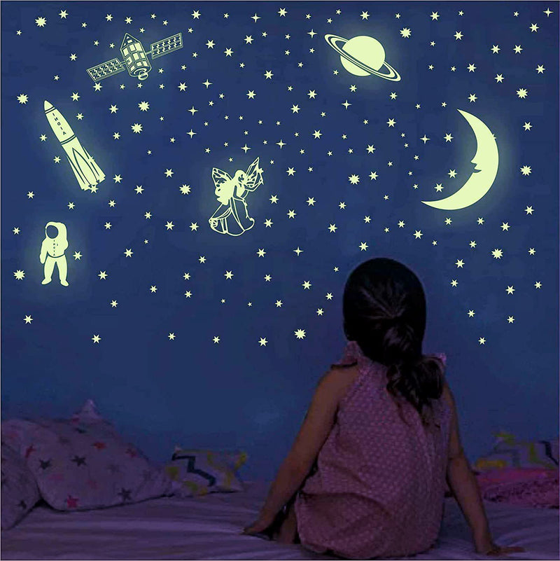 Sticker Daddy Night Glow in The Dark, Star Astronomy Moon Wall Stickers with Stars Big and Small (Radium Stickers) Sky-code-102