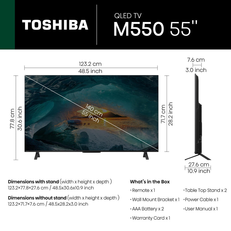 TOSHIBA 139 cm (55 inches) 4K Ultra HD Smart QLED Google TV 55M550MP (Black)