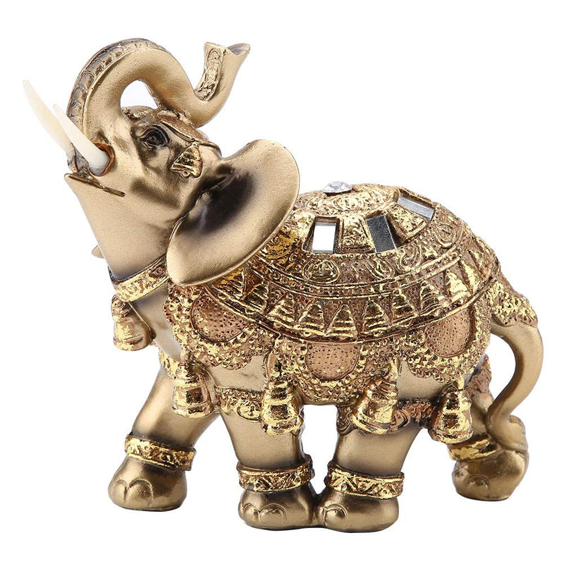 Wal front Golden Polyresin Elephant Statue Sculpture Trunk Wealth Lucky Collectible Figurine Gift Home Decor Feng Shui Ornament(L)