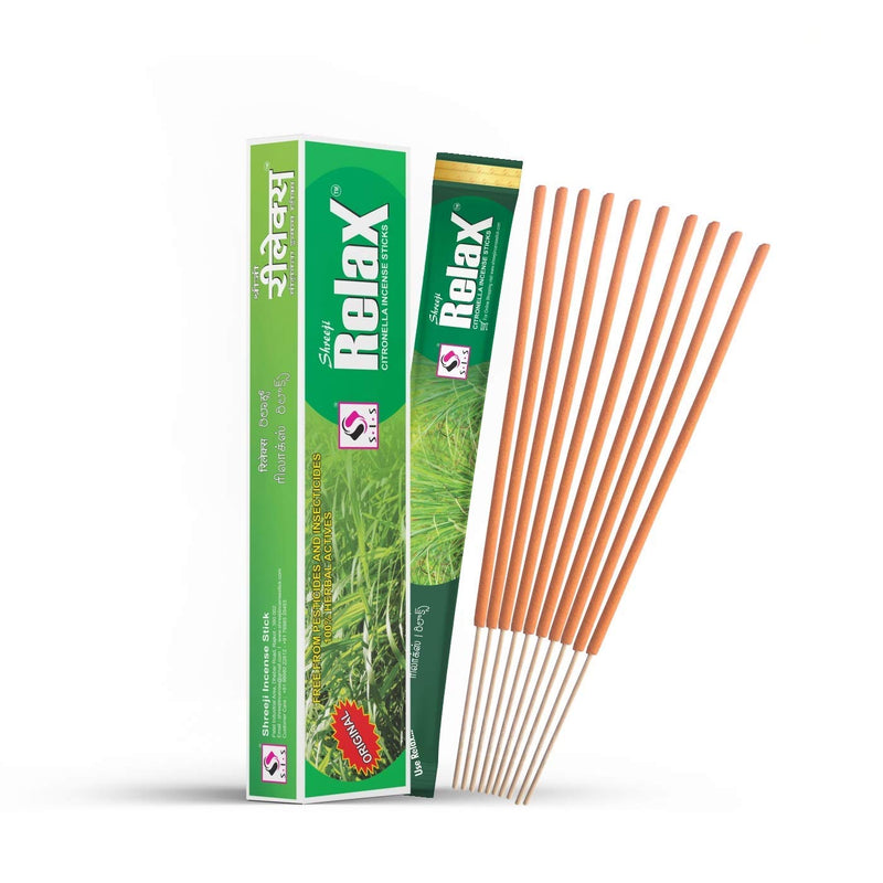 Shreeji Relax 240 Citronella Incense Sticks Mosquito Repellent Agarbatti - Herbal and Natural (Pack of 2 Boxes x 12 Pouches x 10 Sticks per Pouch= 240 Sticks)