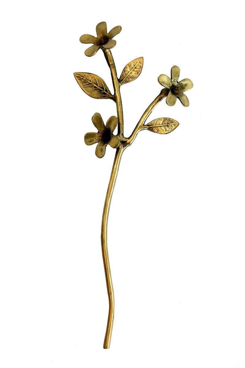 Brass Leafy with Flower for Home Decor Item Collectible Handicraft Art, Yellow, 4 x 0.8 x 11 Inch (L x W x H)