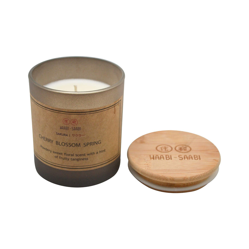 Waabi-Saabi Strong Scented Candle| Cherry Blossom Spring WS- 10056 | Sakura - サクラー| for Home Spa Office Toilets | 40 Hour Burn time | Bamboo Lid | Gifting