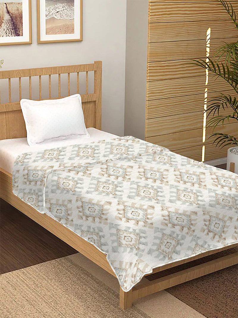 AEROHAVEN Dohar Single Bed | 110 GSM | Blanket Single Bed, Dohar, Quilt, Cotton Dohar, AC Blanket, Reversible, Soft Light-Weight Bed Blanket - (Beige Ikat, Single)