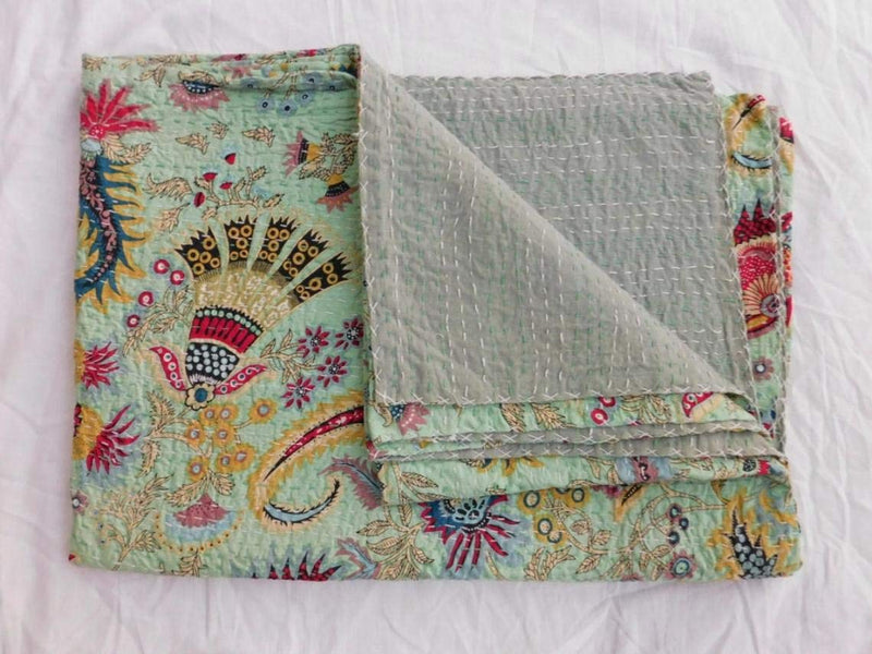 MTREON Kantha Quilt Hippie Bed Cover Throw and Cotton Blanket Twin Size Kantha Quilt Handmade 60x90 inch Single Size