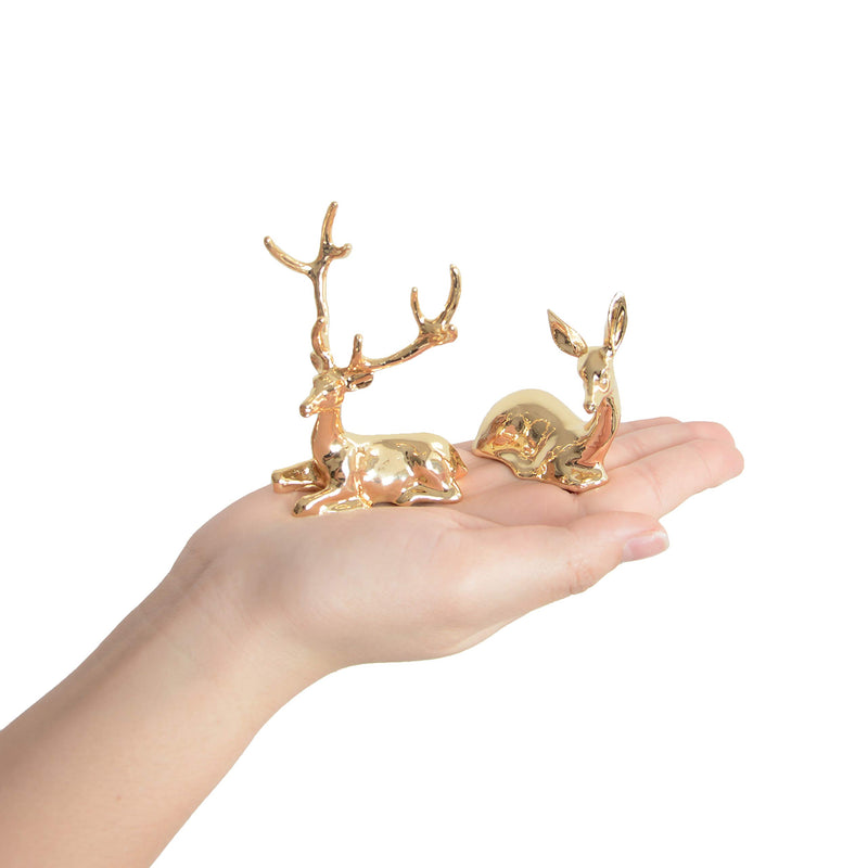 Ardax Golden Home Décor Deer Figurines,Small Animal Statue Handmade Sculpture Ornament (1 Pair)