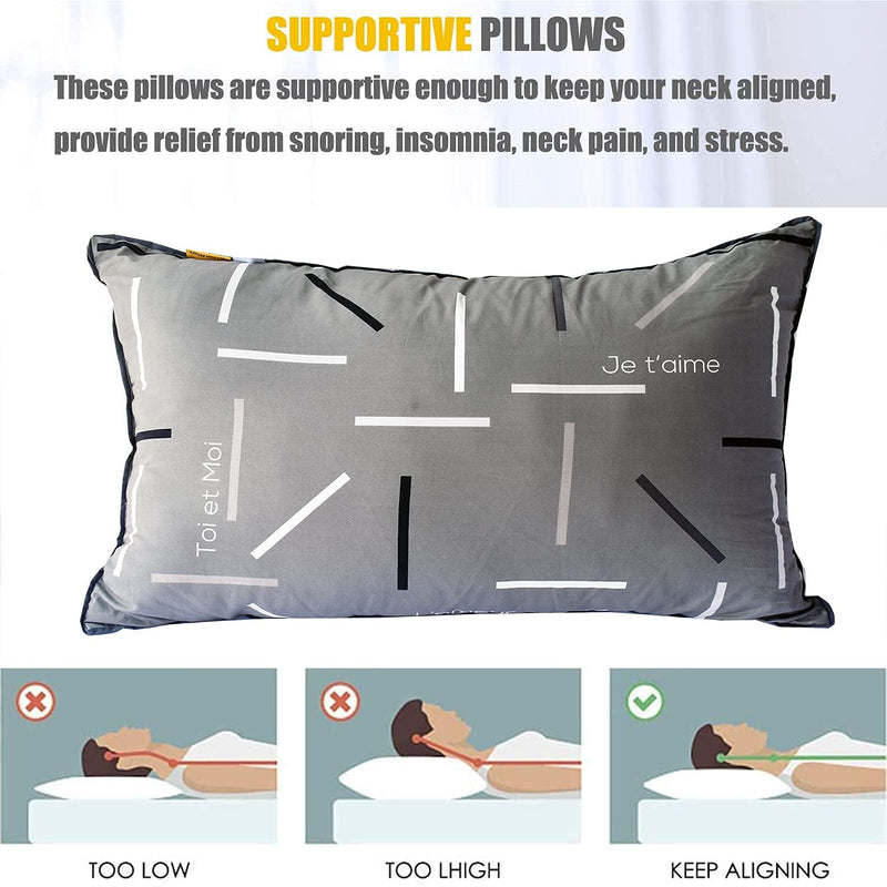 linenaffairs Hollow Fibre Pillow for Sleeping Pack of 2- Grey Print Pillow - 16 x 24 Inch