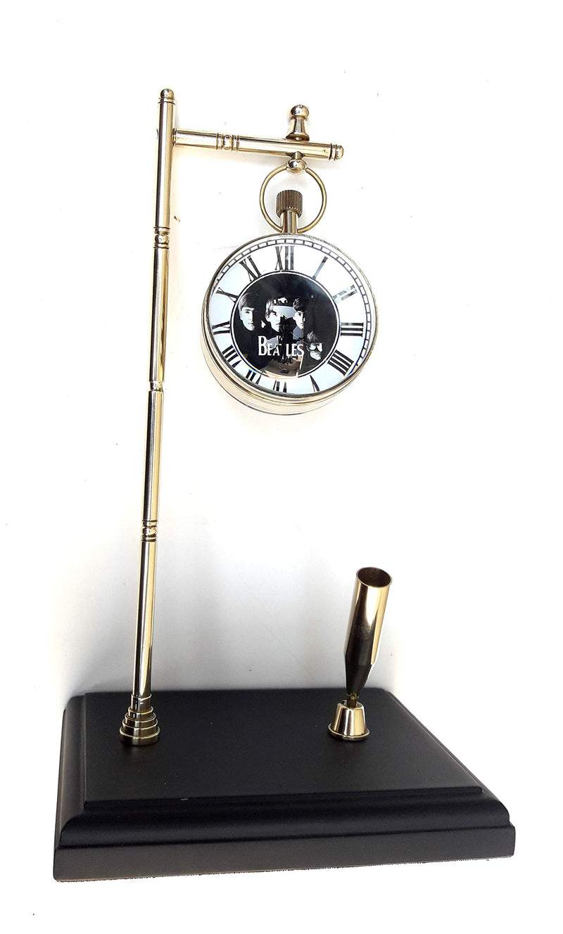 KV Collection Beautiful Table Clock with Pen Holder & Wooden Base. Exclusive Gifting idea.