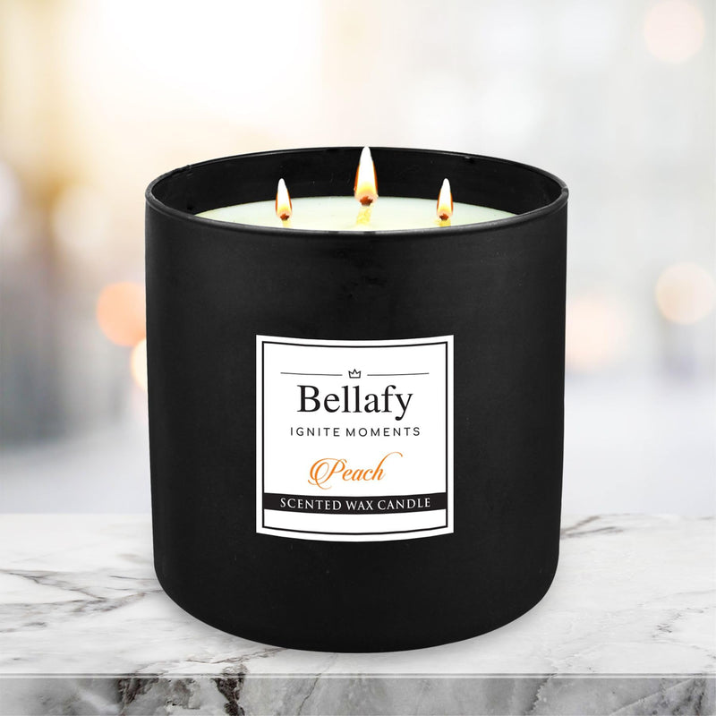 Bellafy 3-Wick Peach Scented Soy Wax Candle | Burns 40 Hours | Eco-Friendly Luxury for Healthier Homes | Captivating Aromas | Zero Petro Carbon | Natural Beauty & Blissful Fragrances